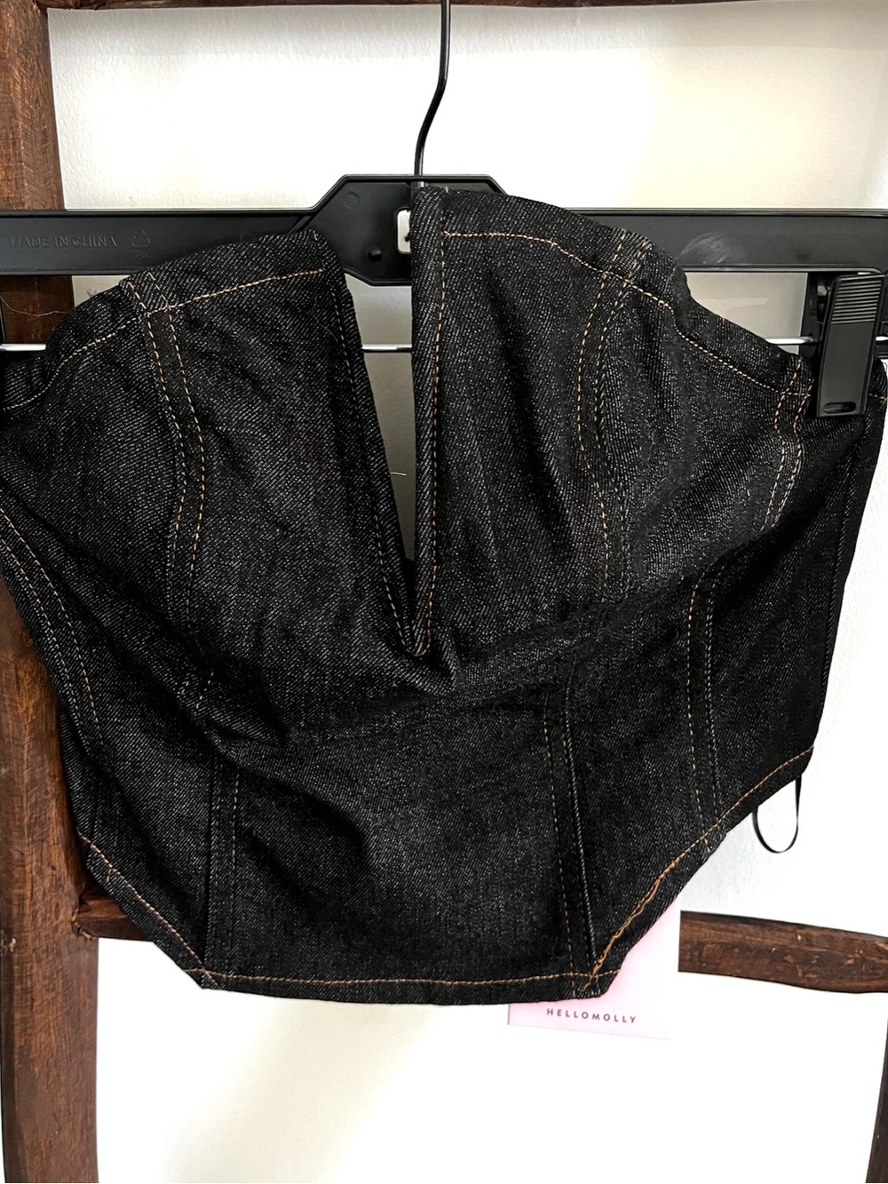 Black Denim Strapless Bustier Top